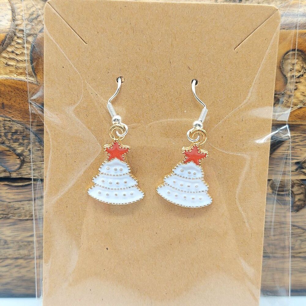 White Christmas Tree Earrings Christmas Earrings Red Star